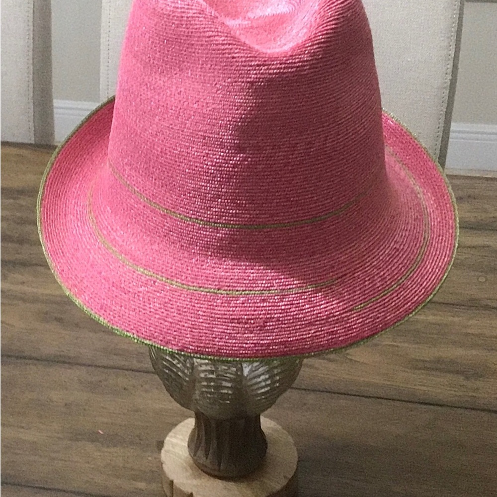Inverni Tribly Fashion Hat Made in Italy Pink with Green Piping EU 58 (L).